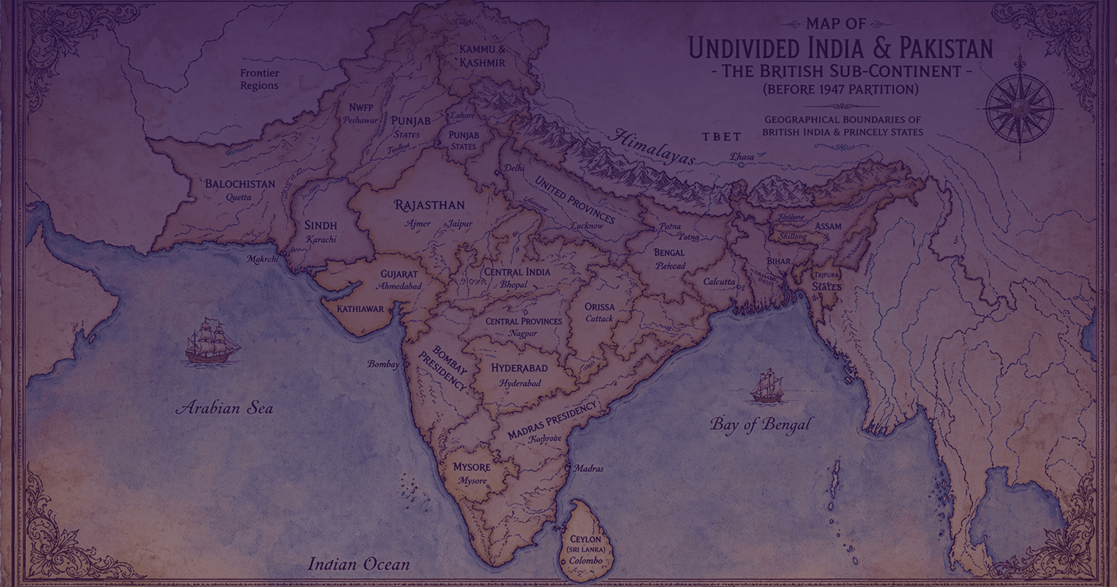 Map of Undivided India and Pakistan